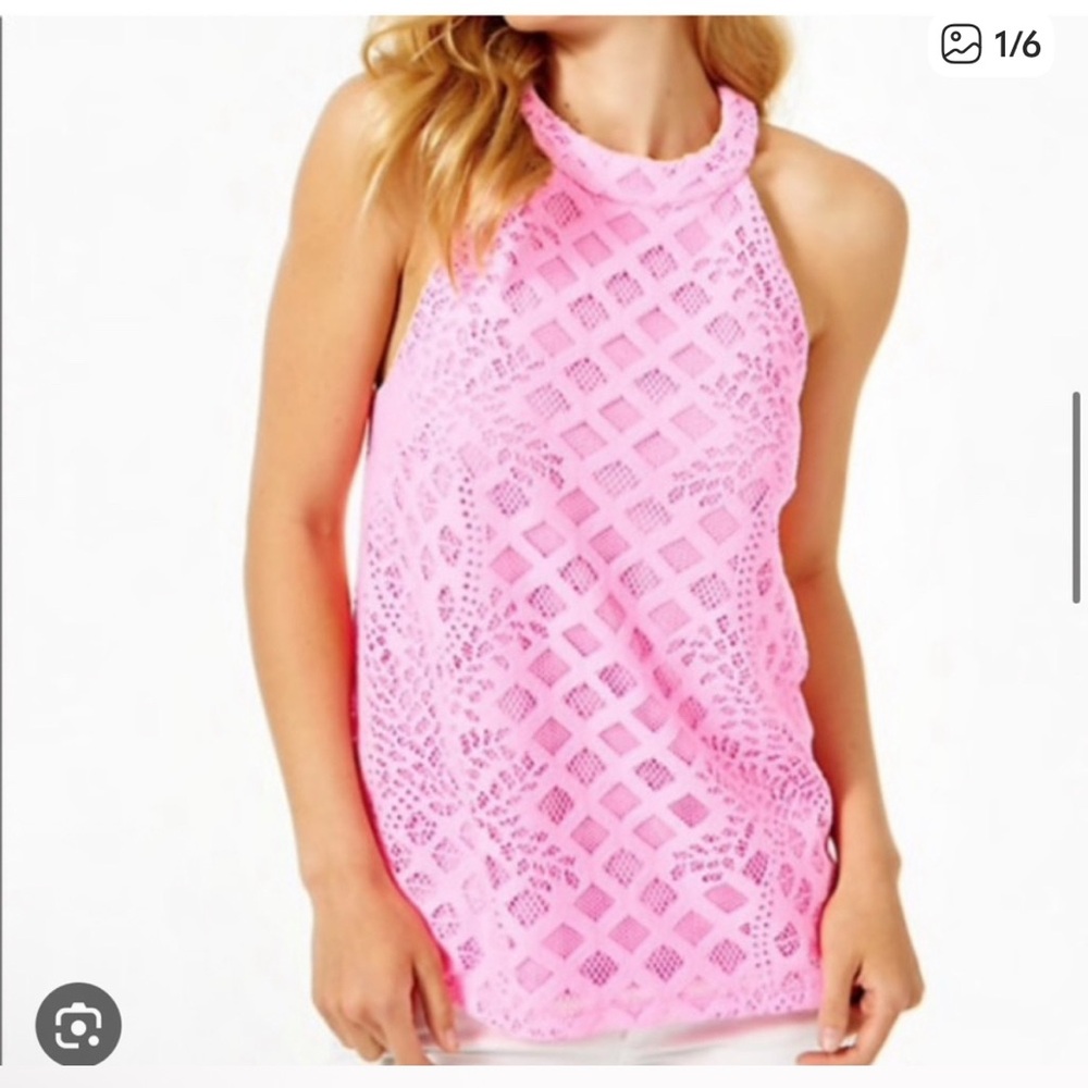 ☀️ Lilly Pulitzer Lace Halter Top | Size L | Hot Pink Resort Style